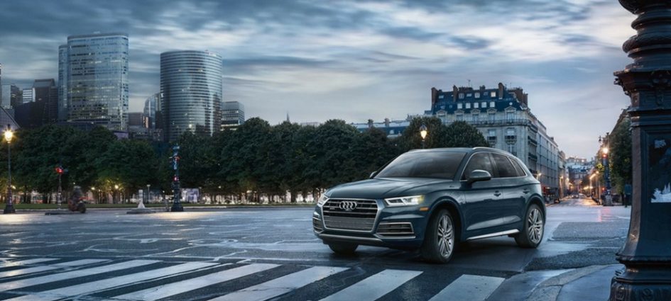 2018 Audi Q5 in a city intersection in a blog about Audi lease deals