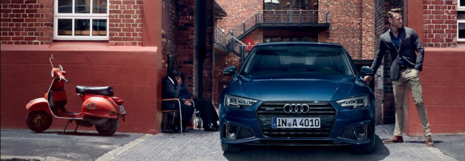 Blue 2019 Audi A4 parked on side street